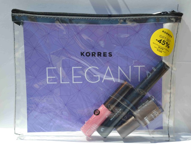 KORRES Gift Set - ELEGANT Black Volcanic Minerals Mascara 01 Black, (8ml) Cherry Lipgloss No.23 - Light Purple (6ml) & Nail Colour No.95 - Grey Brown (10ml)