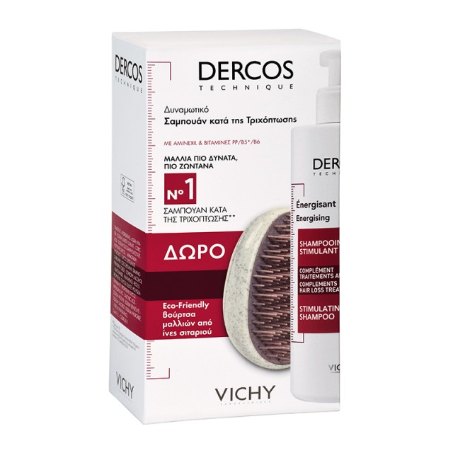 Vichy Set Dercos Δυναμωτικό Σαμπουάν Κατά της Τριχόπτωσης 400ml + Δώρο Βούρτσα Μαλλιών από Ίνες Σιταριού 1τμχ