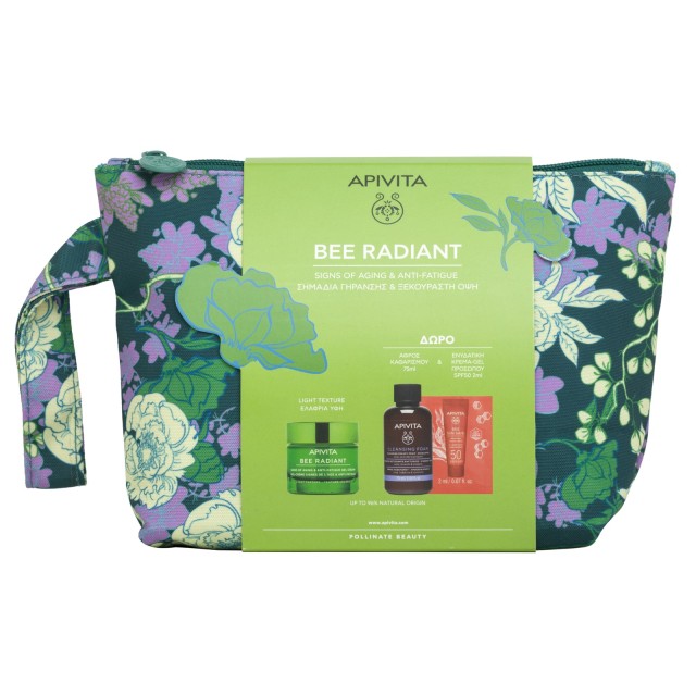 Apivita Promo Bee Radiant Κρέμα-Gel για Σημάδια Γήρανσης & Ξεκούραστη Όψη Ελαφριάς Υφής & ΔΩΡΟ Αφρός Καθαρισμού για Πρόσωπο & Μάτια με Ελιά, Λεβάντα, Πρόπολη & Bee Sun Safe Ενυδατική Κρέμα-Gel Προσώπου SPF50 2ml