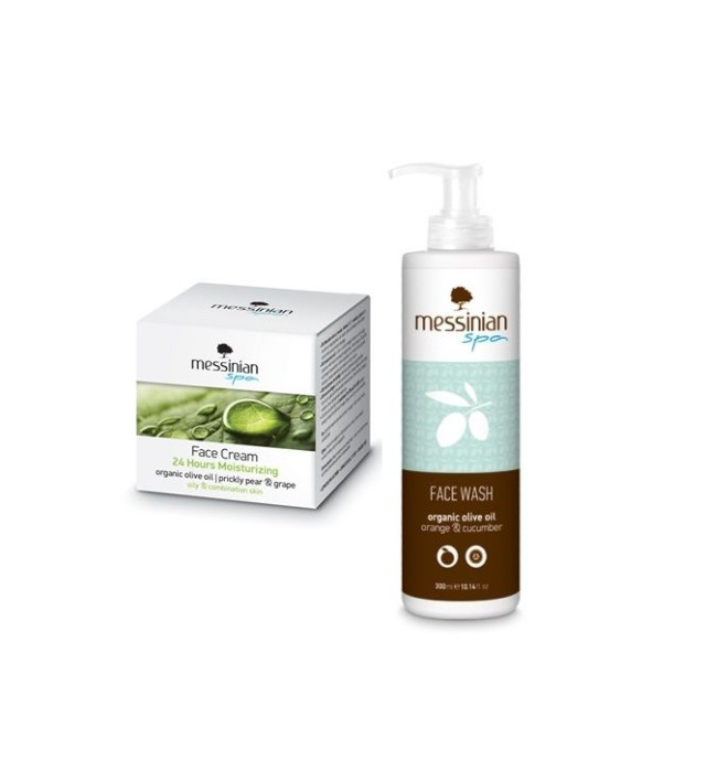 Messinian Spa Set 24h Moisturizing Face Cream Oily/Combination 50ml & ΔΩΡΟ Καθαριστικό Προσώπου Πορτοκάλι Αγγούρι 300ml