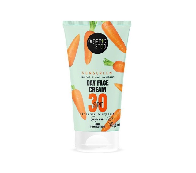 Organic Shop Sunscreen Day Face Cream SPF30 Αντηλιακή Κρέμα Προσώπου με Καρότο 50ml