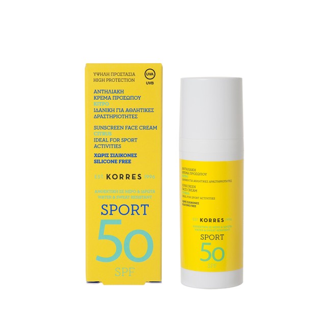 Κorres Sport Αντηλιακή Κρέμα Προσώπου Κίτρο SPF50 50ml