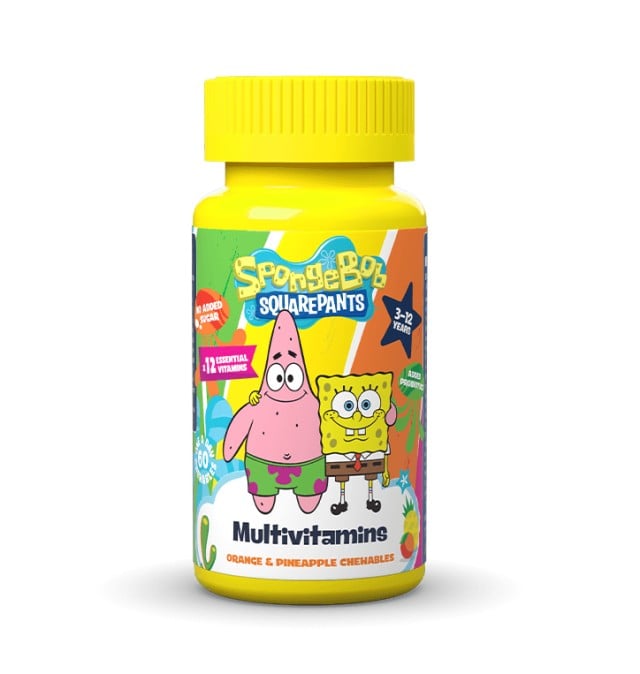 SpongeBob Multivitamins Παιδικές Πολυβιταμίνες 3-12 Ετών Πορτοκάλι & Ανανάς Ετών 60 Μασώμενα Δισκία