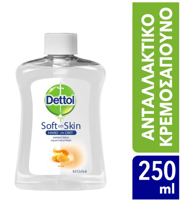 Dettol Soft on Skin Hard on Dirt Liquid Ανταλλακτικό Αντιβακτηριδιακό Υγρό Κρεμοσάπουνο με Μέλι 250ml