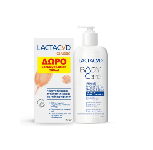 Lactacyd Set Body Care Deeply Moisturising Κρεμώδες Αφρόλουτρο 300ml + Δώρο Classic Intimate Washing Lotion Καθημερινή Φροντίδα για την Ευαίσθητη Περιοχή 200ml