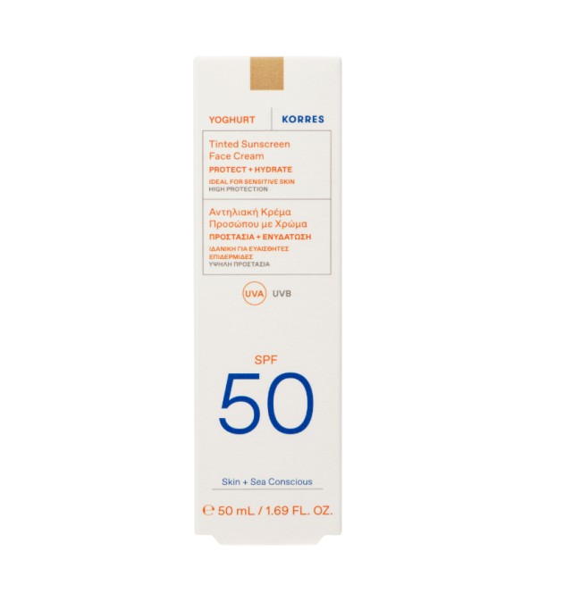 Korres Yoghurt Αντηλιακή Κρέμα Προσώπου με Χρώμα SPF 50  για Ευαίσθητες Επιδερμίδες 50ml