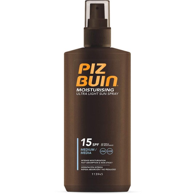 Piz Buin Moisturizing Ultra Light Sun Spray SPF15 Αντηλιακό Σπρέι Μέτριας Προστασίας 200ml