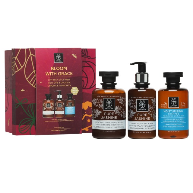 Apivita Set Bloom With Grace Pure Jasmine Shower Gel 300ml + Pure Jasmine Body Milk 200ml + Δώρο Moisturizing Shampoo Hyaluronic Acid & Aloe 250ml