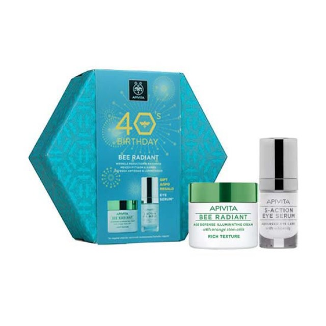 Apivita 40s Birthday Set Bee Radiant Κρέμα Πλούσιας Υφής 50ml + Δώρο 5 Action Eye Serum 15ml