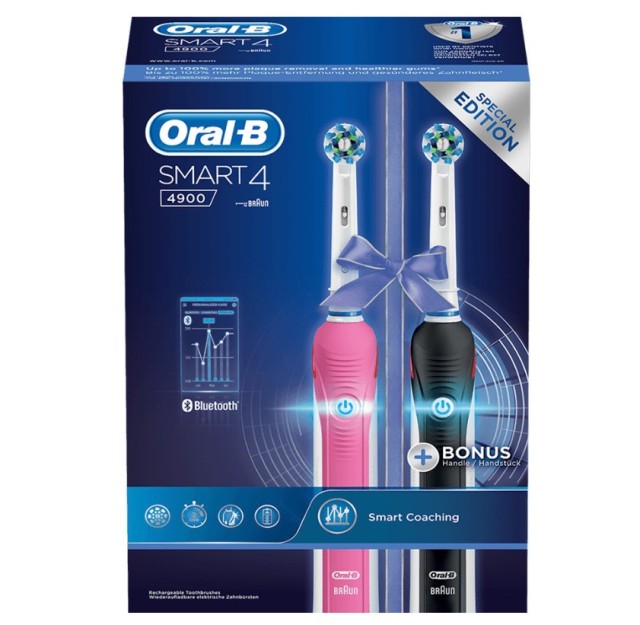 Oral-B Smart 4 4900 Duo Pack Black & Pink Ηλεκτρική Οδοντόβουρτσα 1τμχ