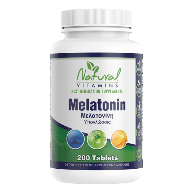 Natural Vitamins Melatonin 1mg 200 Υπογλώσσιες Ταμπλέτες