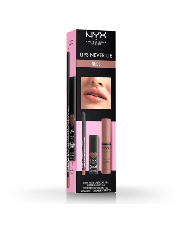 NYX PM Set Lips Never Lie Nude Suede Matte Lipstick 3.5g & Butter Gloss 8ml & Suede Matte Lip Liner 1.0g