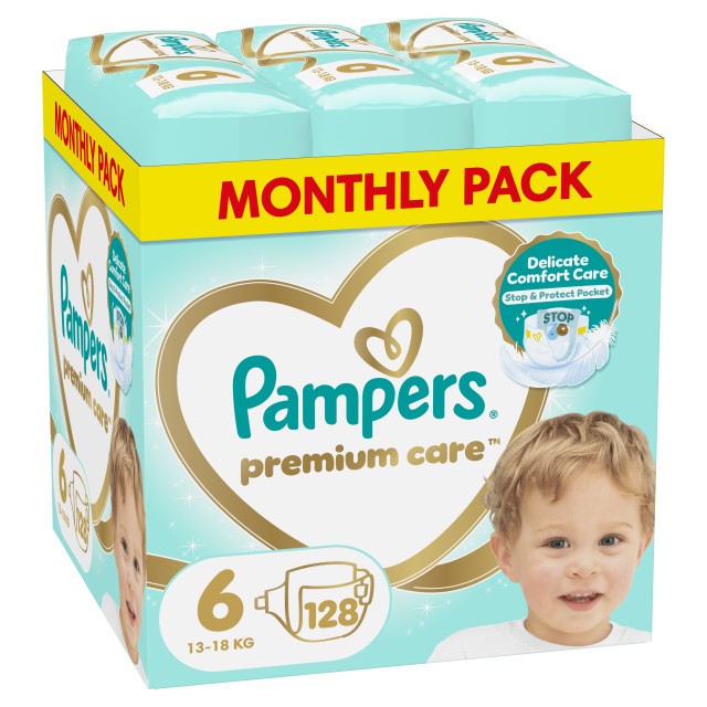 Pampers Premium Care Πάνες Monthly Pack Μέγεθος No6 (13-18kg) 128 Πάνες