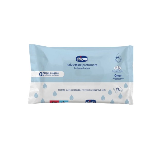 Chicco Perfumed Wipes Μωρομάντηλα με 97% Νερό Χωρίς Οινόπνευμα & Σαπούνι 0m+ 72τμχ