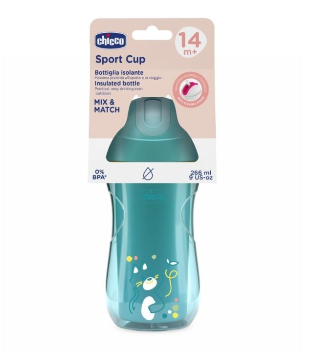 Chicco Sport Cup Εκπαιδευτικό Ποτήρι Με Καλαμάκι Για 14+ Μηνών Τιρκουάζ 266ml