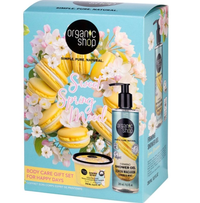 Organic Shop Sweet Spring Mood Set Περιποίησης Σώματος με Lemon Macaron Shower Gel Αφρόλουτρο 280ml + Spring Spirit Body Scrub Απολεπιστικό Σώματος 250ml