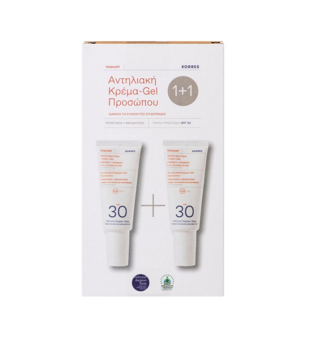 Korres Πακέτο Προσφοράς Sunscreen Face Cream-Gel Protect & Hydrate Spf30 2x40ml 1+1 Δώρο