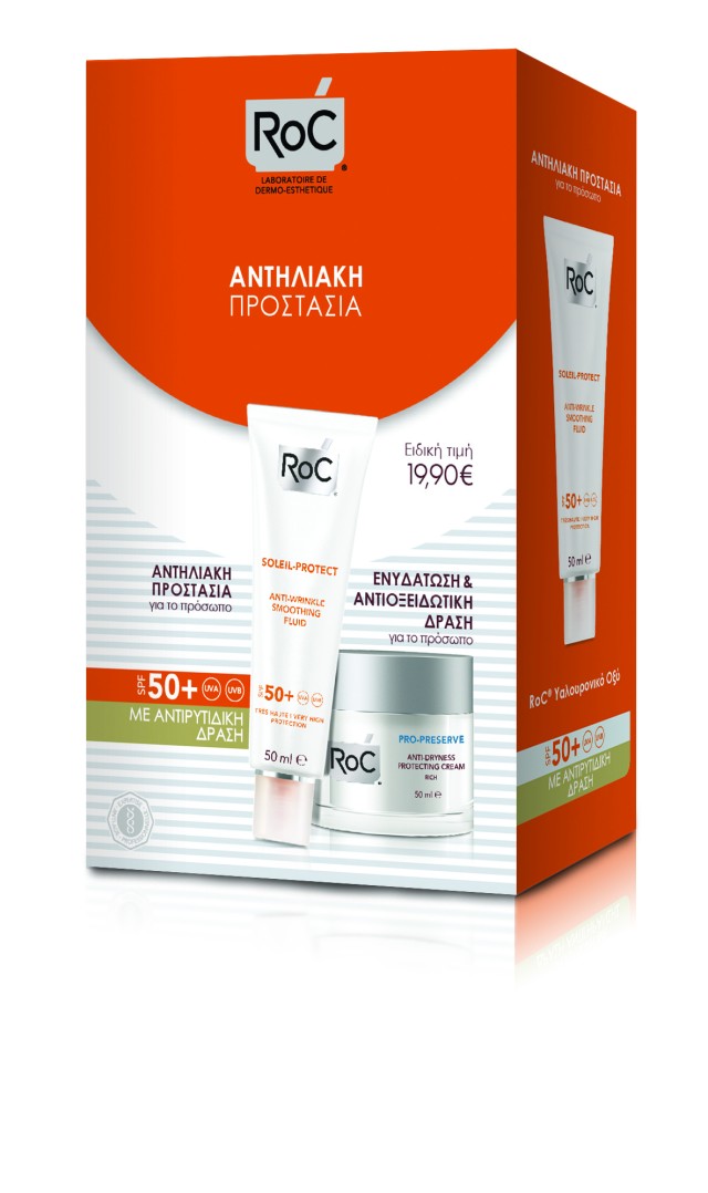 ROC Soleil Protect Αντηλιακή Κρέμα Προστασίας προσώπου με αντιρυτιδική δράση SPF 50+ 50ml & ΔΩΡΟ Pro-Preserve Anti-Dryness Protecting Cream Rich 50ml