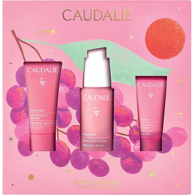Caudalie Set VinoHydra Moisturizing Cleansing Gel 30ml & VinoHydra Hyaluronic Serum 30ml & VinoHydra Sorbet Cream Moisturizer 15ml