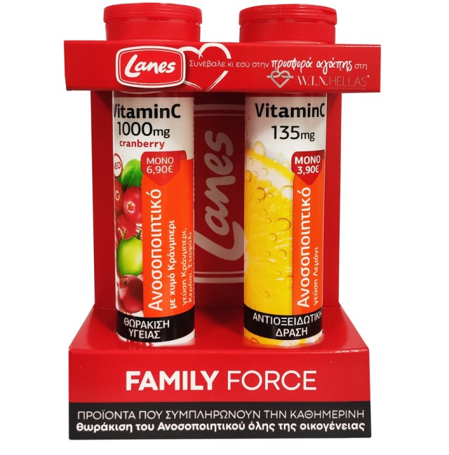 Lanes Set Family Force Vitamin C 1000mg Cranberry 20 eff tabs & Vitamin C 135mg Με Γεύση Λεμόνι 20 eff tabs