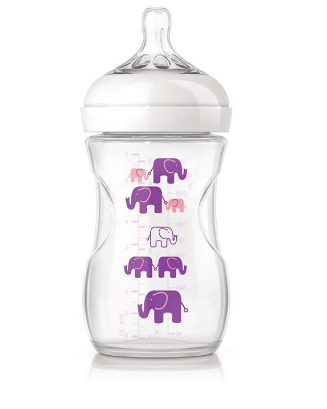 AVENT Μπιμπερό Natural χωρίς BPA Μωβ Ελεφαντάκι SCF628/17