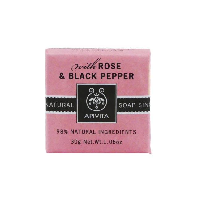 Apivita Natural Soap with Rose & Black Pepper, Σαπούνι με Τριαντάφυλλο & Μαύρο Πιπέρι, 30g