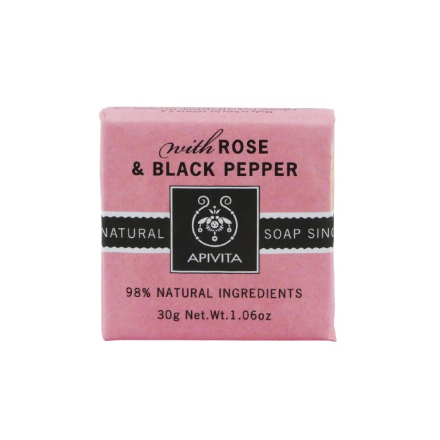 Apivita Natural Soap with Rose & Black Pepper, Σαπούνι με Τριαντάφυλλο & Μαύρο Πιπέρι, 30g