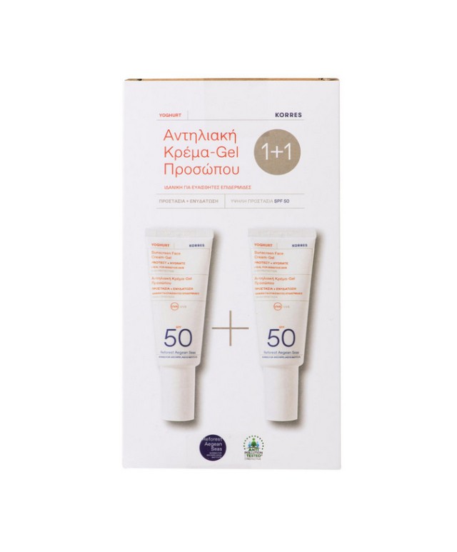 Korres Set Yoghurt Sunscreen Face Cream SPF50 For Sensitive Skin Αντηλιακή Κρέμα Gel Προσώπου 40ml 1+1 Δώρο
