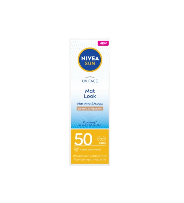 Nivea Sun Mat Look SPF50 Αντιηλιακό Προσώπου με Μεσαία Απόχρωση για Κανονική - Μικτή Επιδερμίδα 50ml