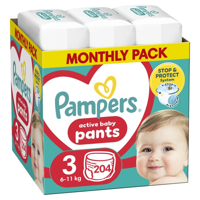 Pampers Pants Νο3 (6-11 kg) 204 Πάνες Βρακάκι