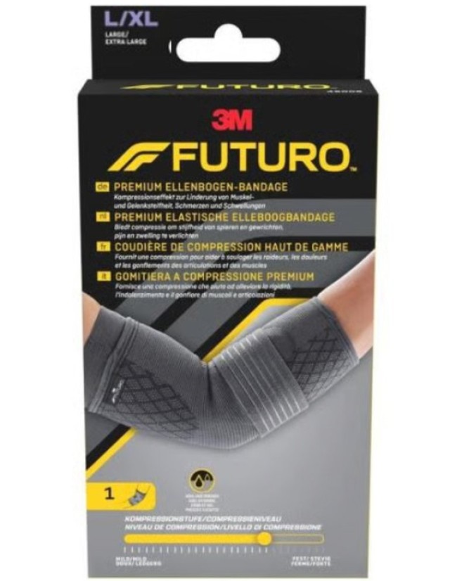 Futuro Premium Compression Elbow Sleeve Περιαγκωνίδα Συμπίεσης Γκρι Σκούρο 49007 Large/XLarge 1 Τμχ