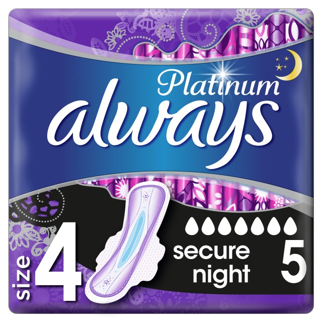 Always Platinum Ultra Secure Night Σερβιέτες Νο4 5τμχ