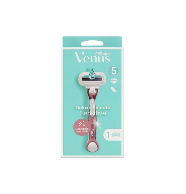 Gillette Venus Deluxe Smooth Sensitive RoseGold Λαβή Γυναικείας Ξυριστικής Μηχανής 1τμχ + Ανταλλακτικό 1τμχ