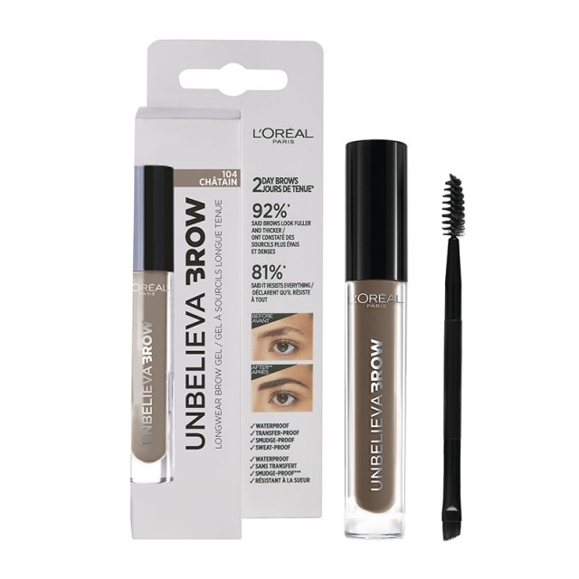 L'Oreal Paris Unbelieva Longwear Brow Gel 104 Chatain 3.4ml