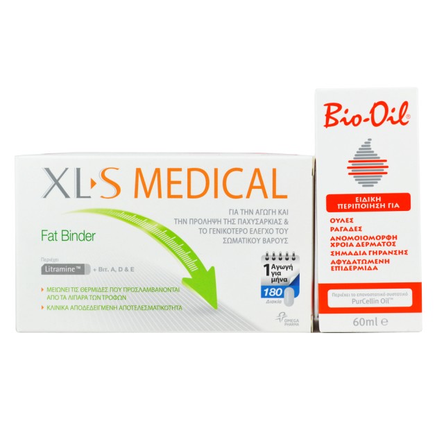 XLS Medical Fat Binder 180 Δισκία 1 τμχ + BIO OIL PurCellin Oil 60ml 1τμχ