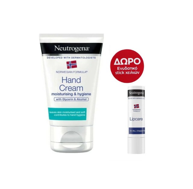 Neutrogena Set Hand Cream Moisturising & Hygiene With Glycerin & Alcohol 50ml + Δώρο Lip Care Stick Labbra 4,8gr