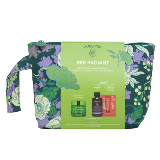 Apivita Promo Bee Radiant Κρέμα για Σημάδια Γήρανσης & Ξεκούραστη Όψη Πλούσιας Υφής & ΔΩΡΟ Αφρός Καθαρισμού για Πρόσωπο & Μάτια με Ελιά, Λεβάντα, Πρόπολη & Bee Sun Safe Ενυδατική Κρέμα-Gel Προσώπου SPF50 2ml