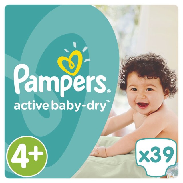 PAMPERS Active Baby-Dry No.4+ (9-16Kg) 39 Πάνες