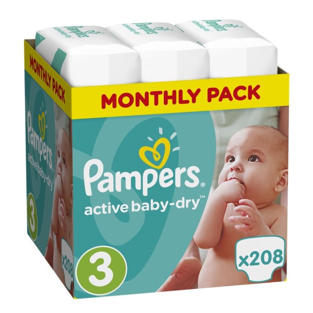 PAMPERS Active Baby-Dry No.3 (5-9Kg) 208 Πάνες