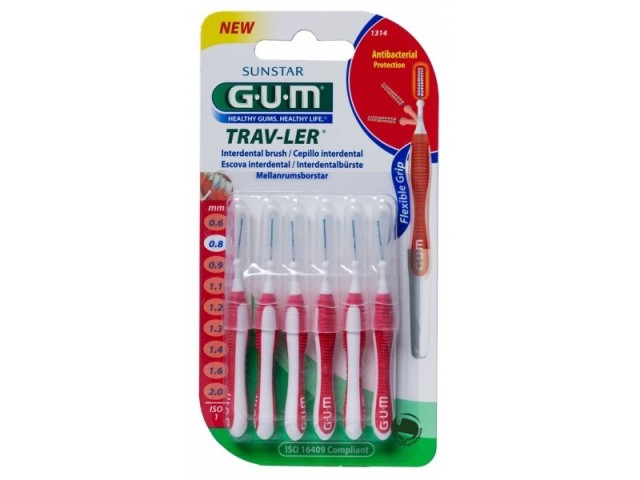 Gum 1314 Μεσοδόντια Trav-Ler Interdental Brush 0,8mm 6τμχ με -25%