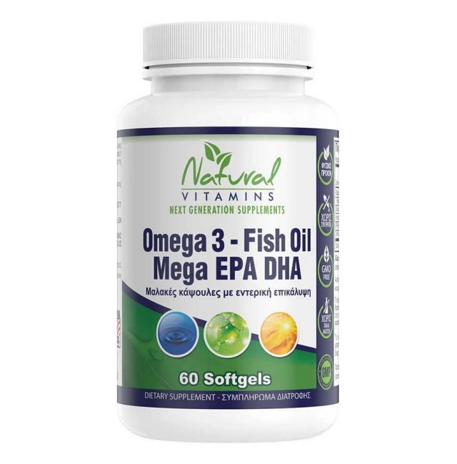 Natural Vitamins Omega 3 Enteric Coated Fish Oil 1000mg - 700mg EPA/DHA 60 Κάψουλες