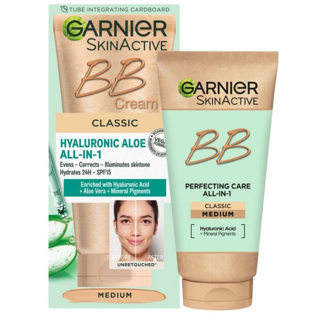 Garnier Skin Active BB Cream Classic Hyaluronic Aloe All-In-1 Ενυδατική Κρέμα για Κανονική Σκουρόχωμη Επιδερμίδα Medium 50ml