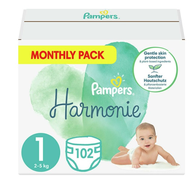 Pampers Harmonie Monthly Pack Νο1 (2-5kg) 102τμχ