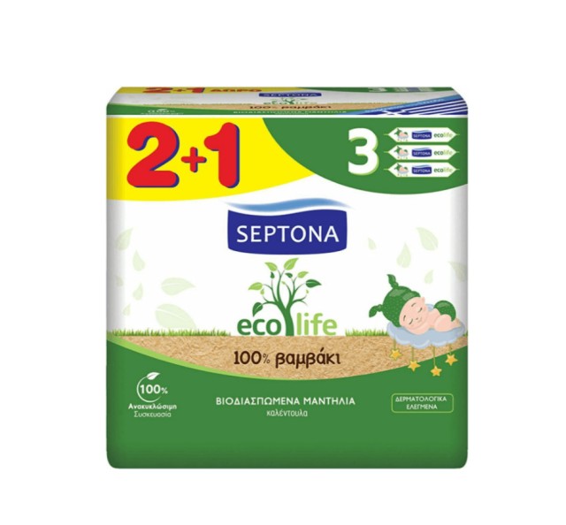 Septona Οικολογικά Μωρομάντηλα Ecolife 3x60τμχ  Septona Οικολογικά Μωρομάντηλα Ecolife 3x60τμχ