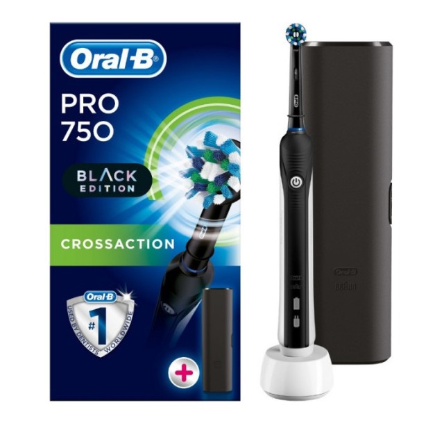 Oral-B Pro 750 3D CrossAction Black Edition + Gift Travel Case