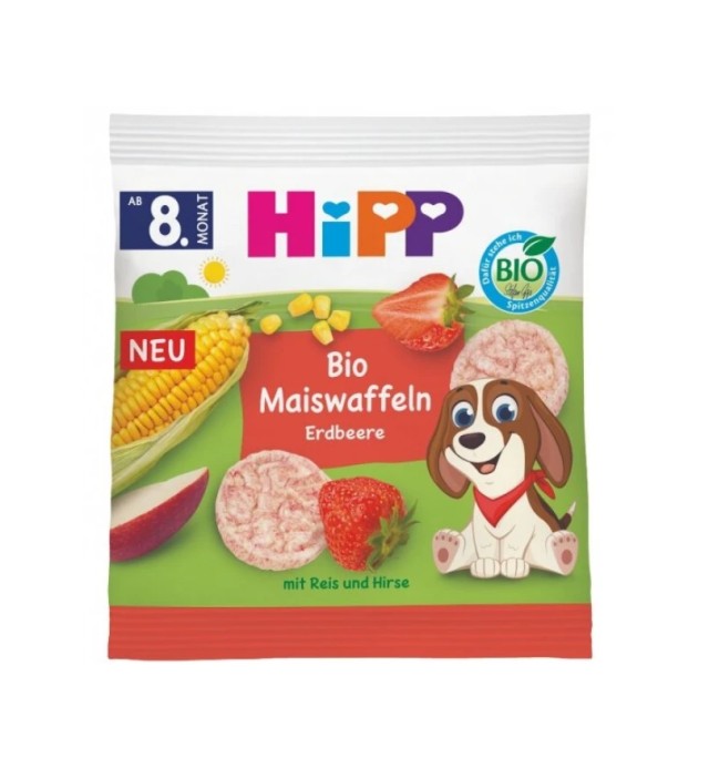 Hipp Παιδικό Γκοφρετάκι Καλάμποκιου Φράουλα 23g