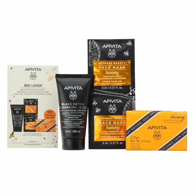 Apivita Set Bee Lover Black Cleansing Gel Καθαρισμού Προσώπου 50ml + Φυσικό Σαπούνι με Μέλι 125gr + Face Mask Honey 2x8ml