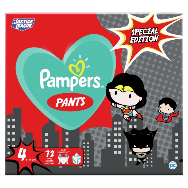 Pampers Pants No.4 Justice League (9-15 Kg) 72 Πάνες Βρακάκι Special Edition