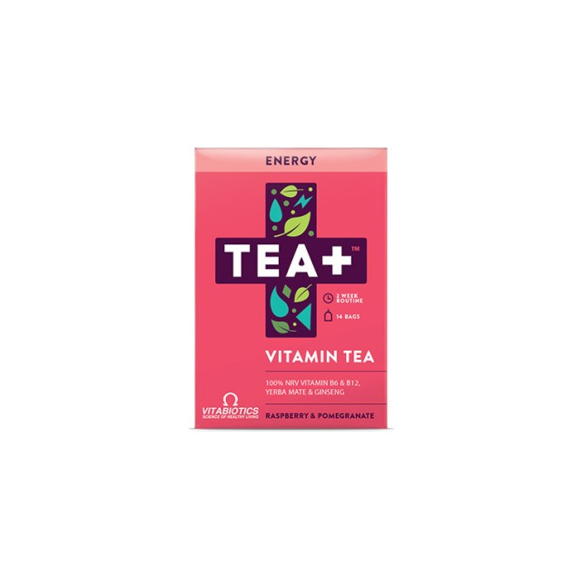 Vitabiotics TEA+ Energy Vitamin Tea με γεύση Raspberry & Ρόδι 14τμχ