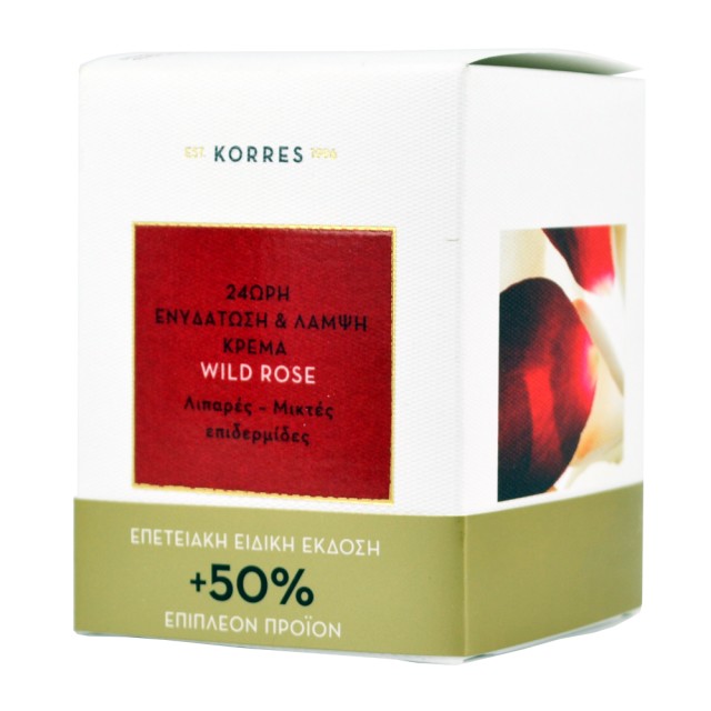 Korres Άγριο Τριαντάφυλλο Κρέμα Λιπαρές - Μικτές Επετειακή Ειδική Έκδοση+50% επιπλέον προϊόν, 60ml